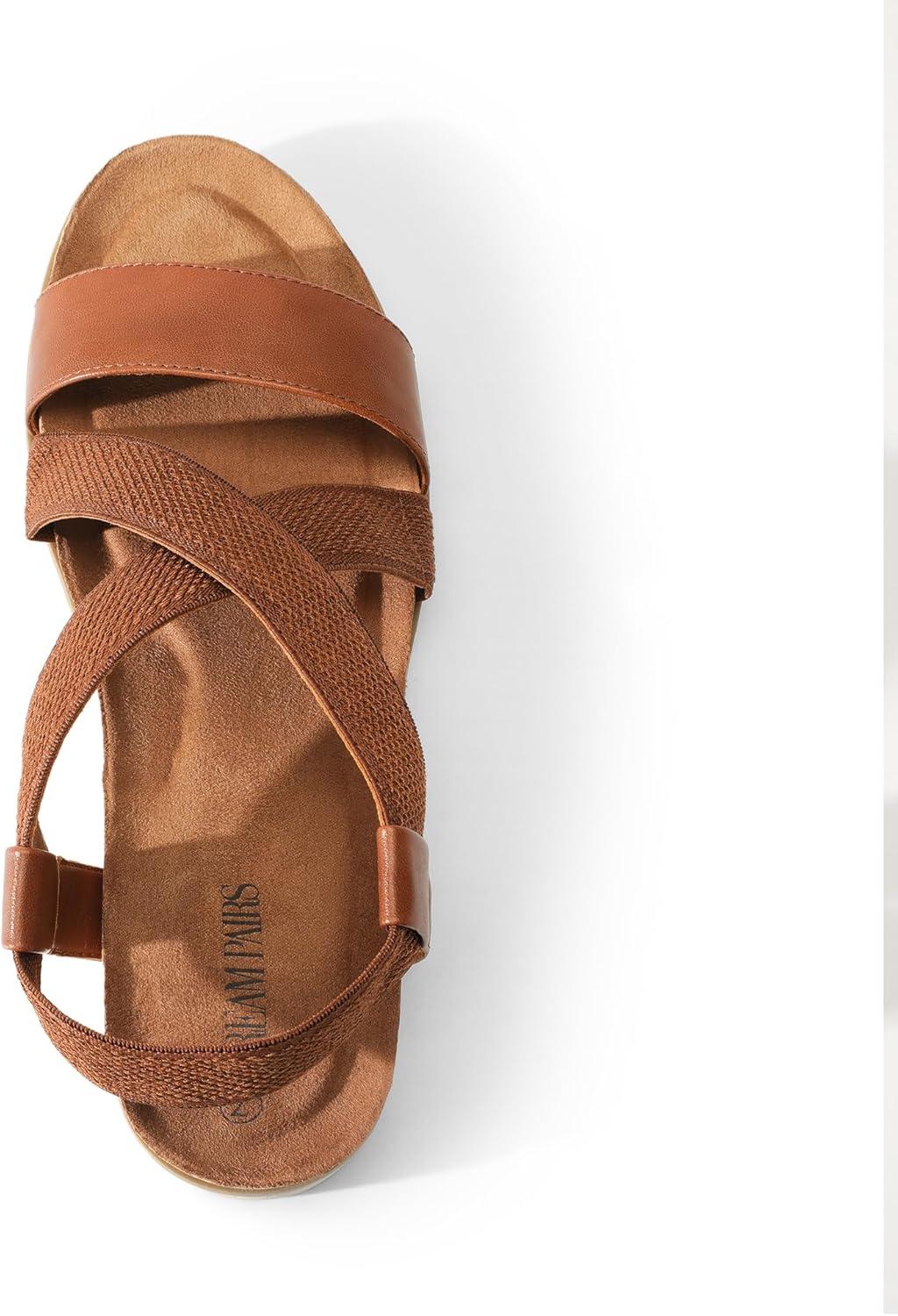 imageDREAM PAIRS Womens Comfortable Low Wedge Sandals Open Toe Slip On Strappy Flat Sandals Lightweight Summer ShoesBrown