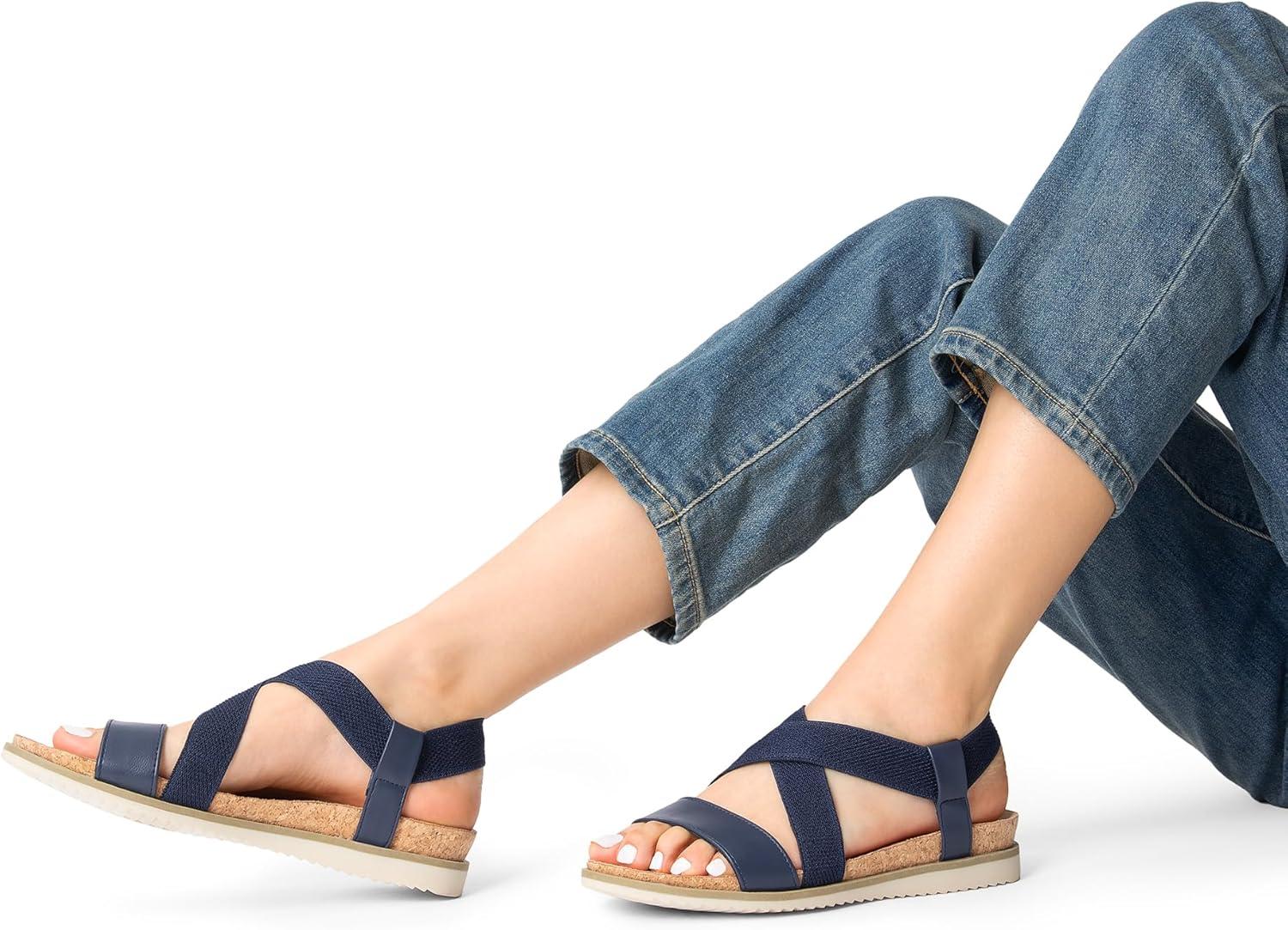 imageDREAM PAIRS Womens Comfortable Low Wedge Sandals Open Toe Slip On Strappy Flat Sandals Lightweight Summer ShoesNavy