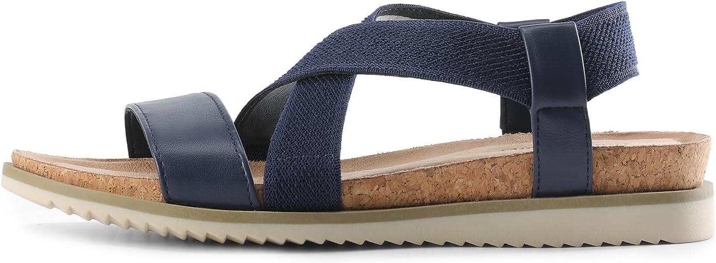 imageDREAM PAIRS Womens Comfortable Low Wedge Sandals Open Toe Slip On Strappy Flat Sandals Lightweight Summer ShoesNavy