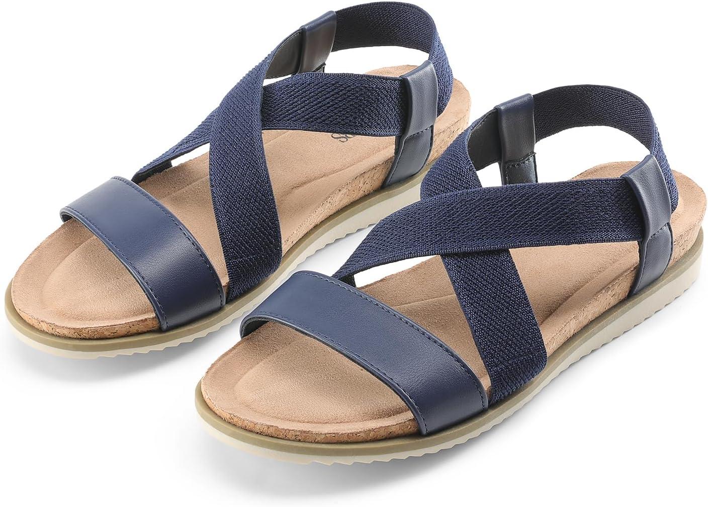 imageDREAM PAIRS Womens Comfortable Low Wedge Sandals Open Toe Slip On Strappy Flat Sandals Lightweight Summer ShoesNavy