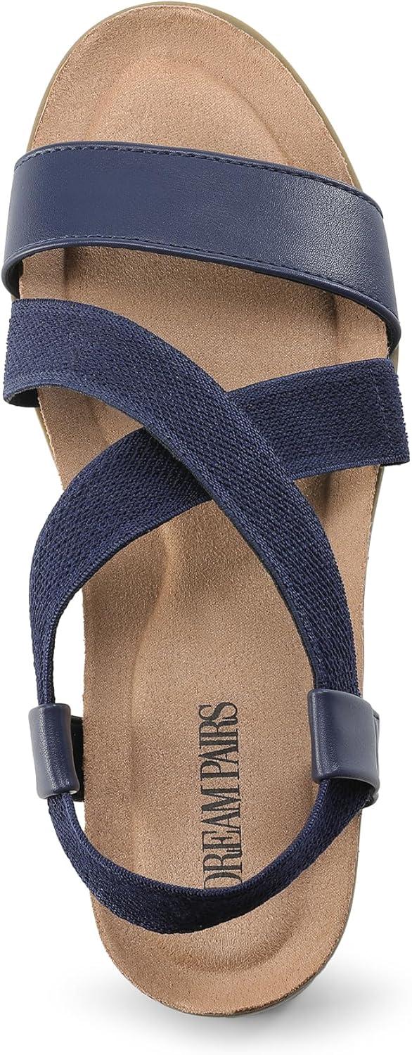 imageDREAM PAIRS Womens Comfortable Low Wedge Sandals Open Toe Slip On Strappy Flat Sandals Lightweight Summer ShoesNavy