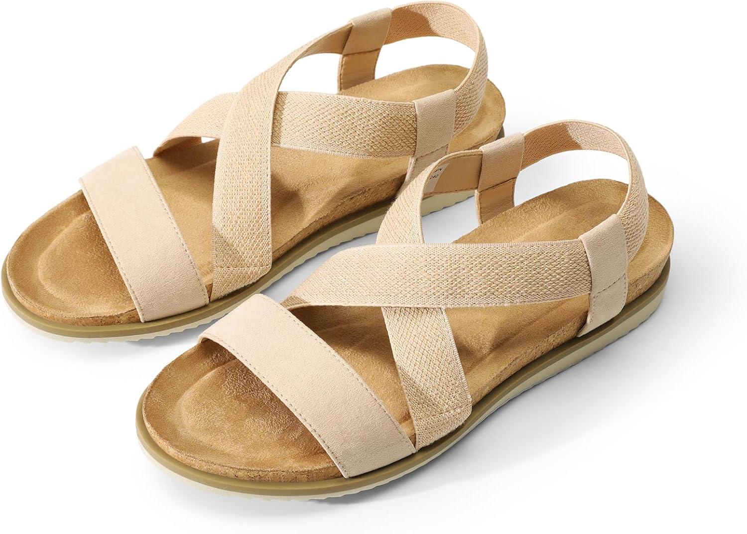 imageDREAM PAIRS Womens Comfortable Low Wedge Sandals Open Toe Slip On Strappy Flat Sandals Lightweight Summer ShoesNude