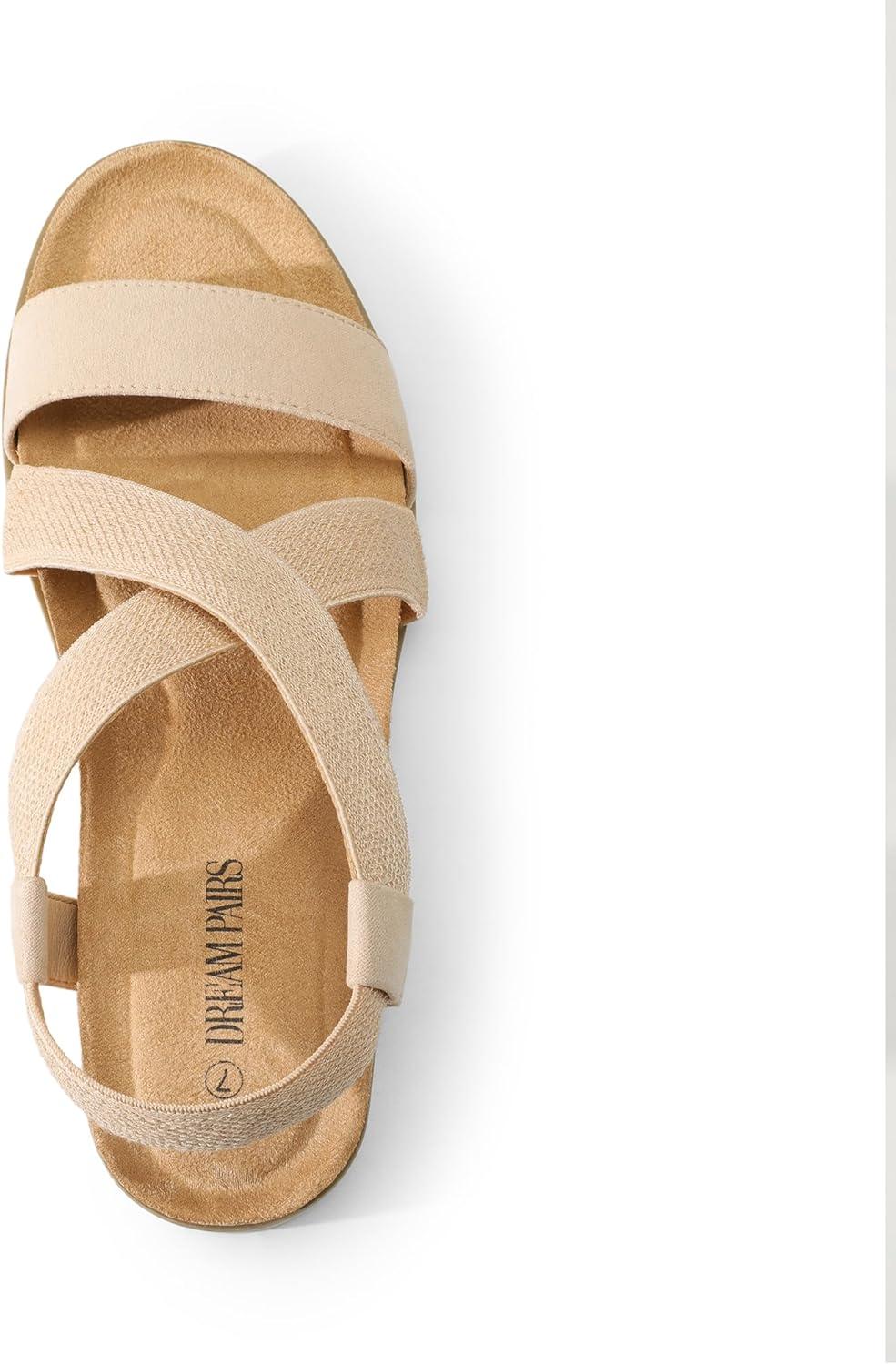 imageDREAM PAIRS Womens Comfortable Low Wedge Sandals Open Toe Slip On Strappy Flat Sandals Lightweight Summer ShoesNude