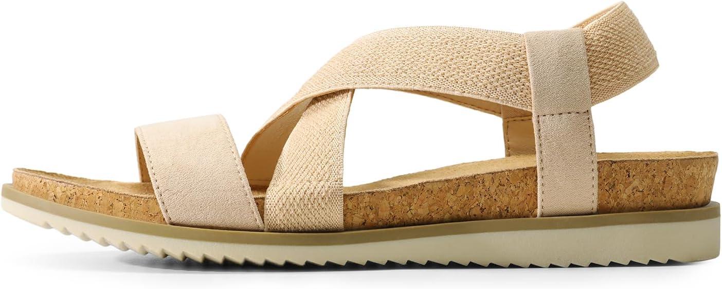 imageDREAM PAIRS Womens Comfortable Low Wedge Sandals Open Toe Slip On Strappy Flat Sandals Lightweight Summer ShoesNude