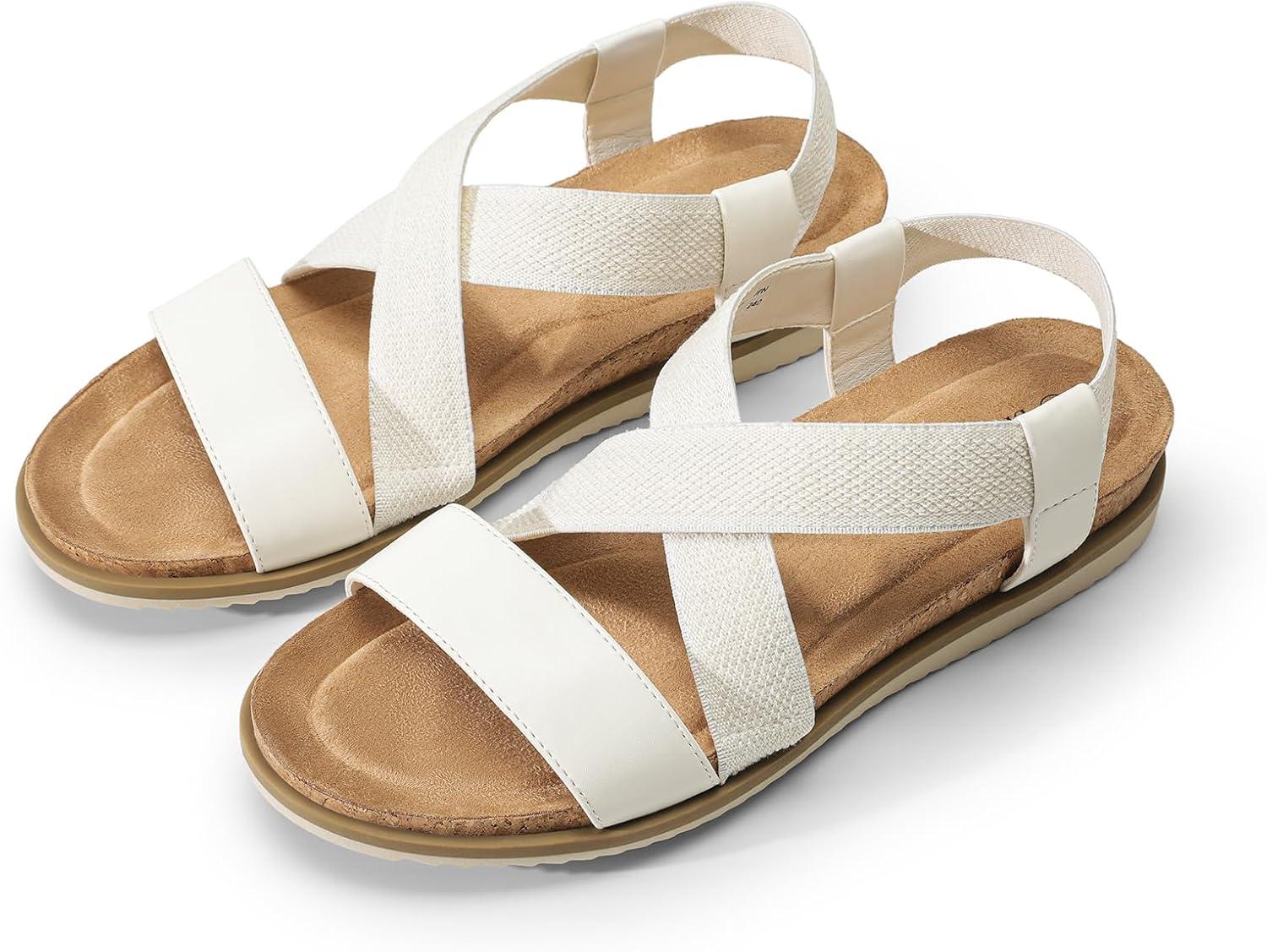 imageDREAM PAIRS Womens Comfortable Low Wedge Sandals Open Toe Slip On Strappy Flat Sandals Lightweight Summer ShoesWhite