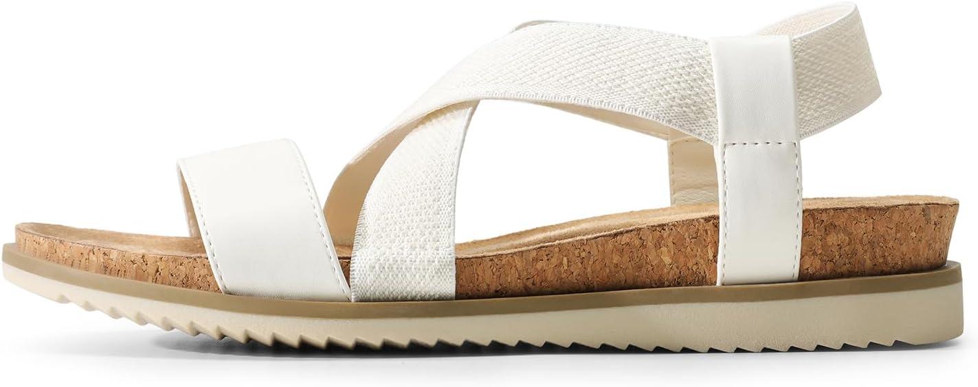 imageDREAM PAIRS Womens Comfortable Low Wedge Sandals Open Toe Slip On Strappy Flat Sandals Lightweight Summer ShoesWhite