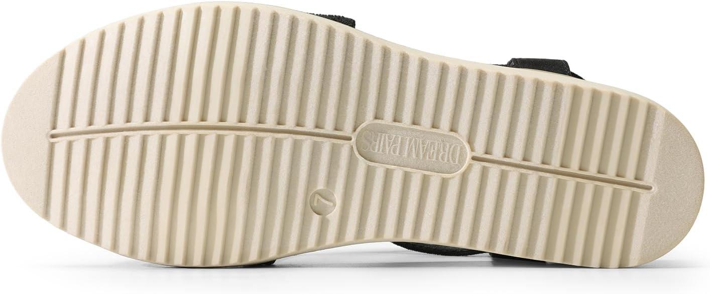 imageDREAM PAIRS Womens Comfortable Low Wedge Sandals Open Toe Slip On Strappy Flat Sandals with Elastic Ankle StrapBlacksuede