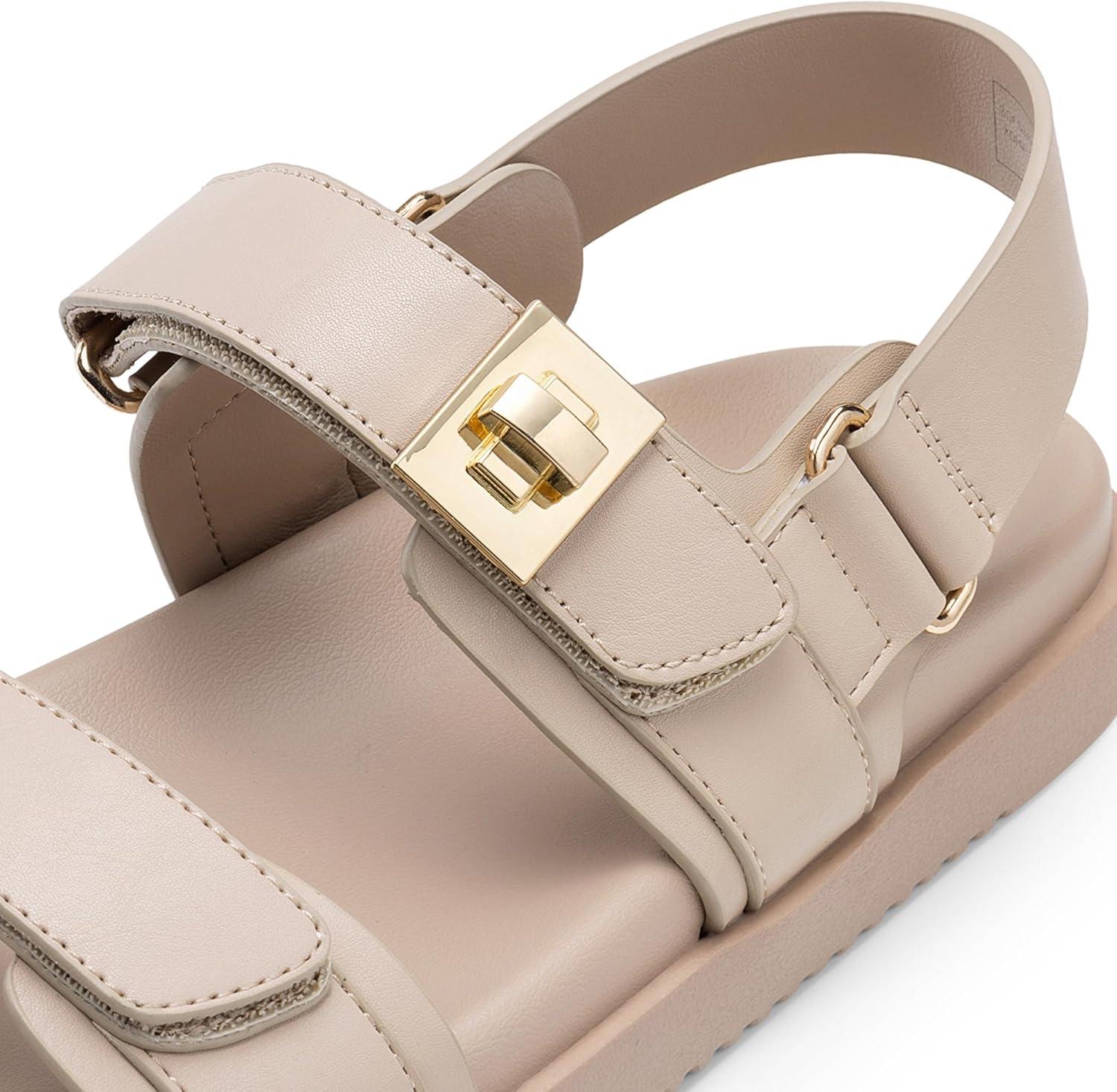 imageDREAM PAIRS Womens Comfortable Open Toe Flat Sandals Fashion One Band Summer Dessy SandalsBeigepu