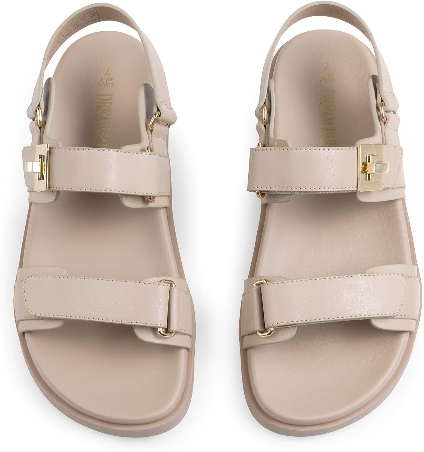 imageDREAM PAIRS Womens Comfortable Open Toe Flat Sandals Fashion One Band Summer Dessy SandalsBeigepu