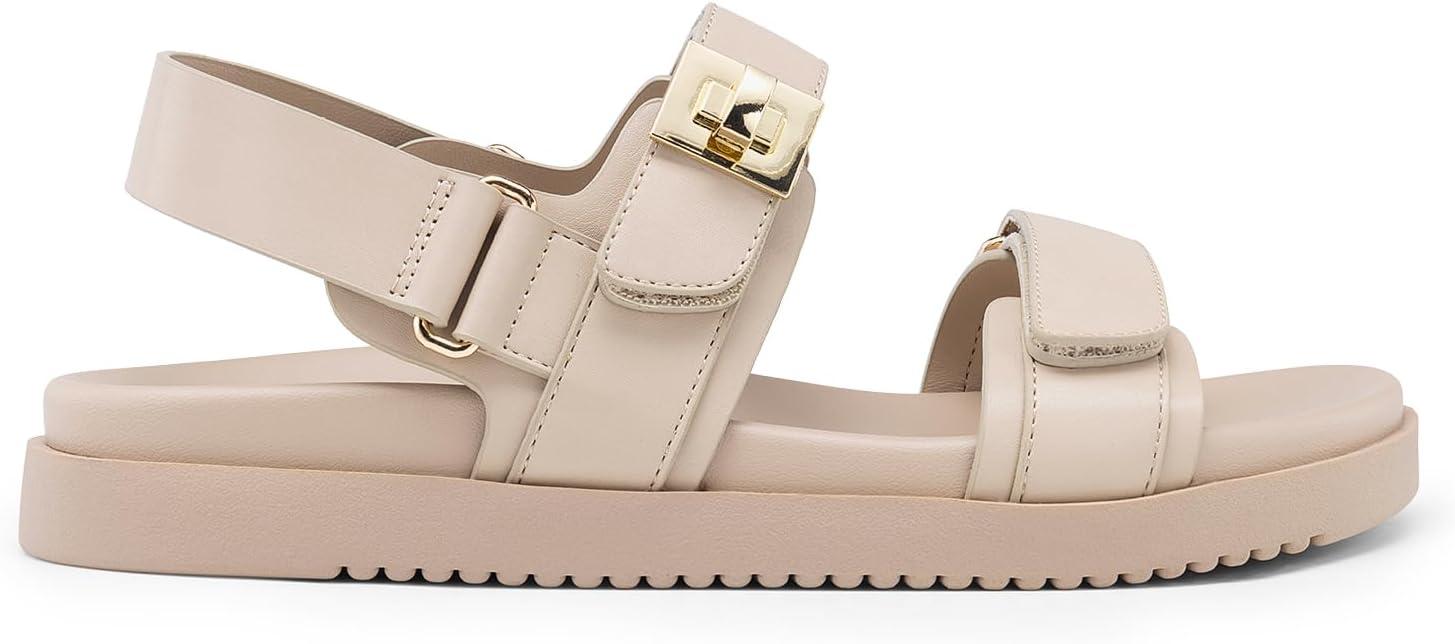 imageDREAM PAIRS Womens Comfortable Open Toe Flat Sandals Fashion One Band Summer Dessy SandalsBeigepu