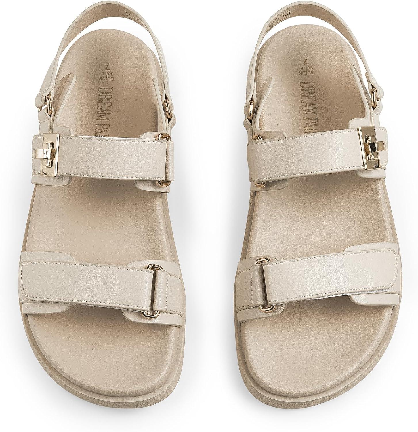 imageDREAM PAIRS Womens Comfortable Open Toe Flat Sandals Fashion One Band Summer Dessy SandalsNude