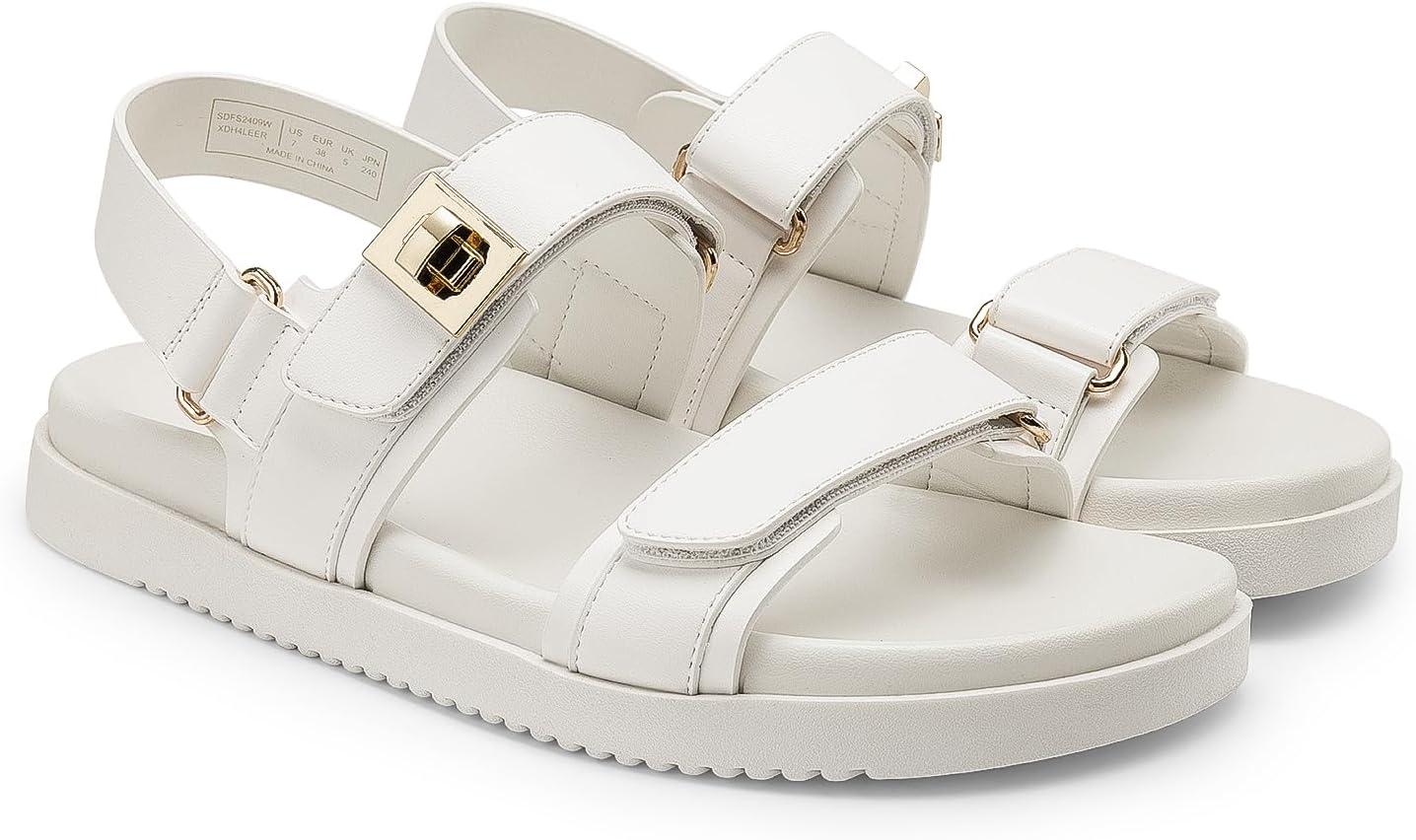 imageDREAM PAIRS Womens Comfortable Open Toe Flat Sandals Fashion One Band Summer Dessy SandalsWhite