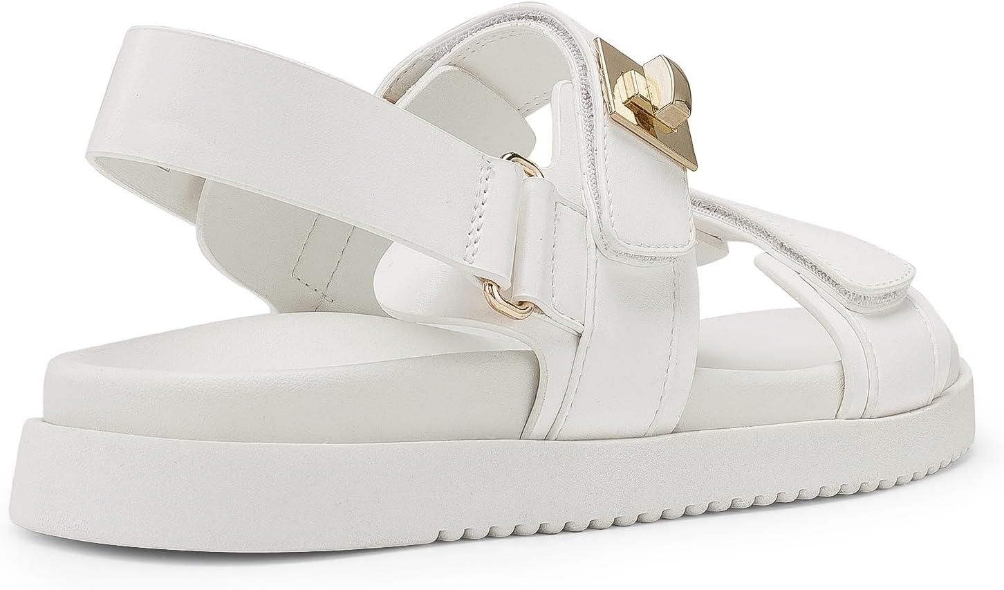 imageDREAM PAIRS Womens Comfortable Open Toe Flat Sandals Fashion One Band Summer Dessy SandalsWhite