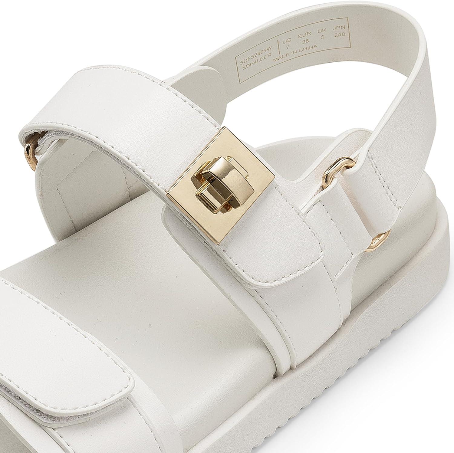 imageDREAM PAIRS Womens Comfortable Open Toe Flat Sandals Fashion One Band Summer Dessy SandalsWhite