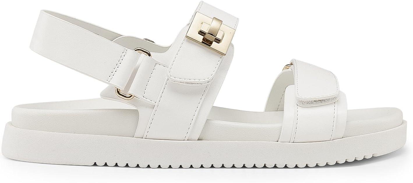 imageDREAM PAIRS Womens Comfortable Open Toe Flat Sandals Fashion One Band Summer Dessy SandalsWhite