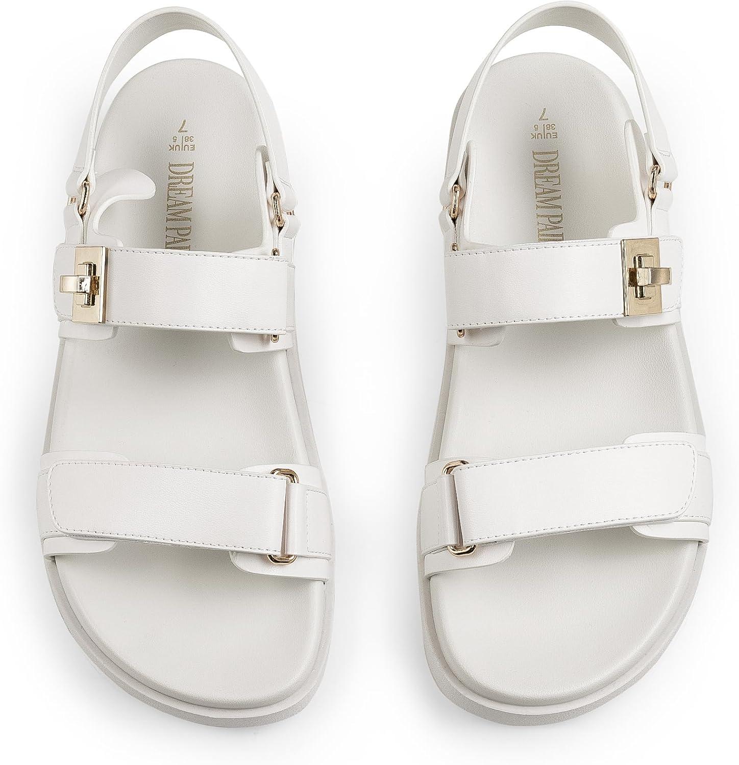 imageDREAM PAIRS Womens Comfortable Open Toe Flat Sandals Fashion One Band Summer Dessy SandalsWhite