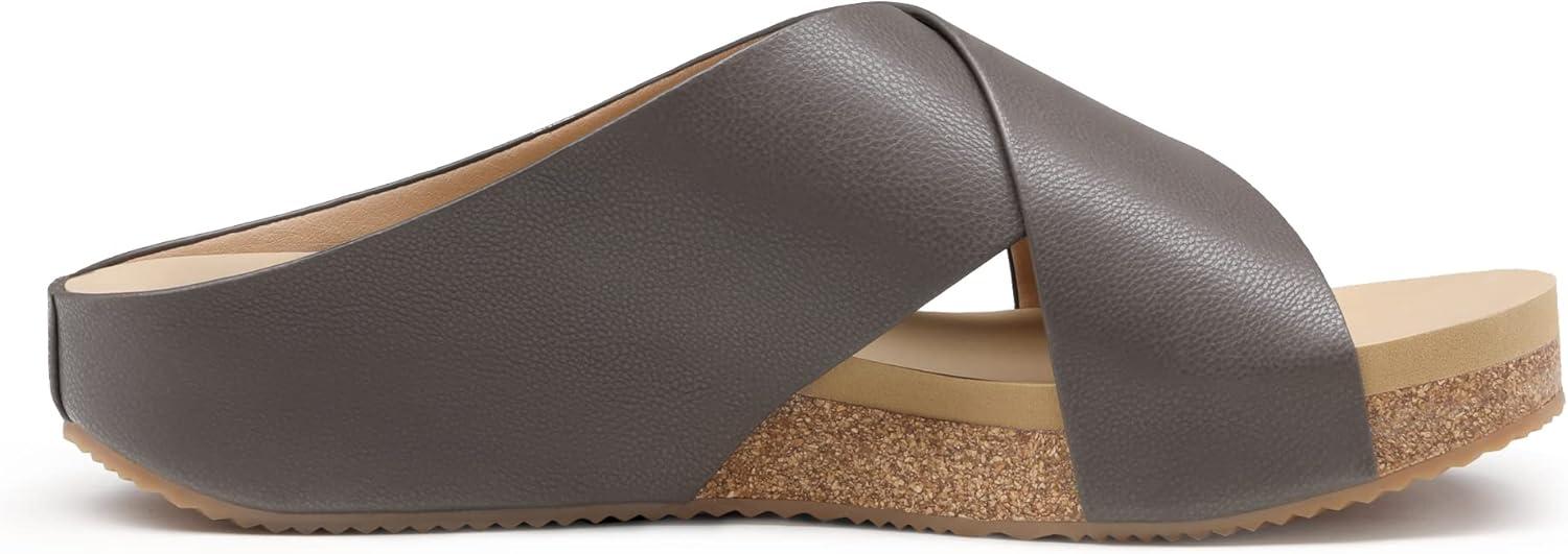 imageDREAM PAIRS Womens Cork Slide Sandals Slip on Open Toe Cute Platform Criss Cross Flat Sandals for SummerBrownPu