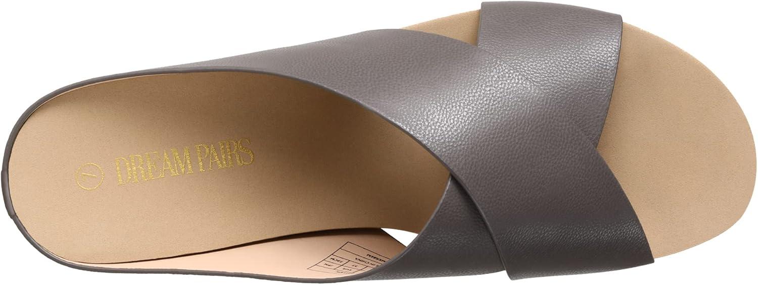 imageDREAM PAIRS Womens Cork Slide Sandals Slip on Open Toe Cute Platform Criss Cross Flat Sandals for SummerBrownPu