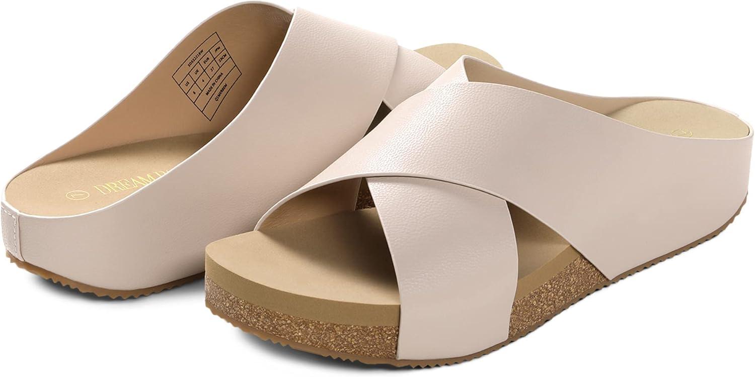 imageDREAM PAIRS Womens Cork Slide Sandals Slip on Open Toe Cute Platform Criss Cross Flat Sandals for SummerPinkPu