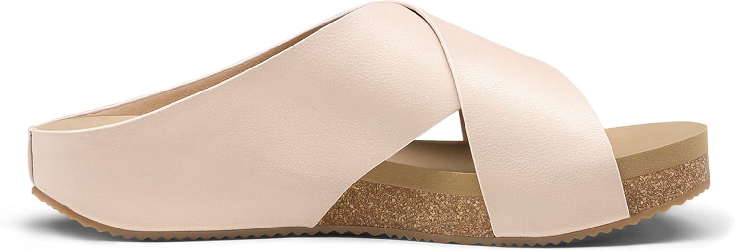 imageDREAM PAIRS Womens Cork Slide Sandals Slip on Open Toe Cute Platform Criss Cross Flat Sandals for SummerPinkPu