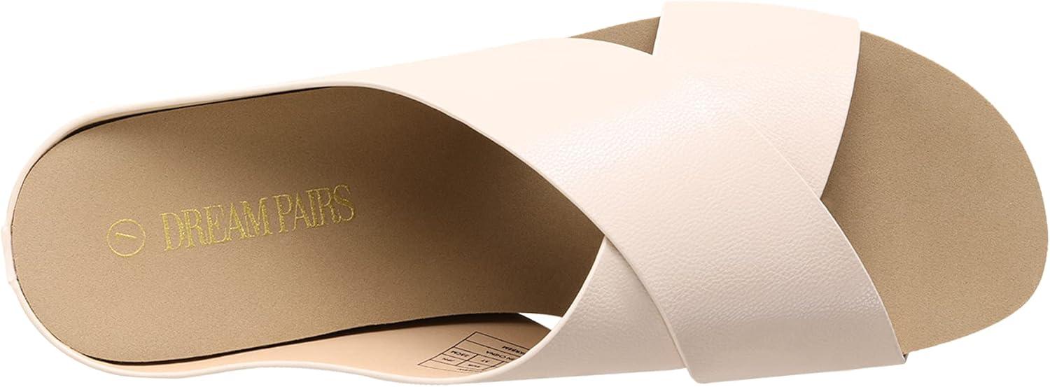 imageDREAM PAIRS Womens Cork Slide Sandals Slip on Open Toe Cute Platform Criss Cross Flat Sandals for SummerPinkPu