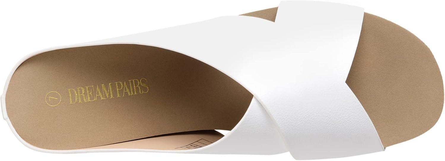 imageDREAM PAIRS Womens Cork Slide Sandals Slip on Open Toe Cute Platform Criss Cross Flat Sandals for SummerWhitePu