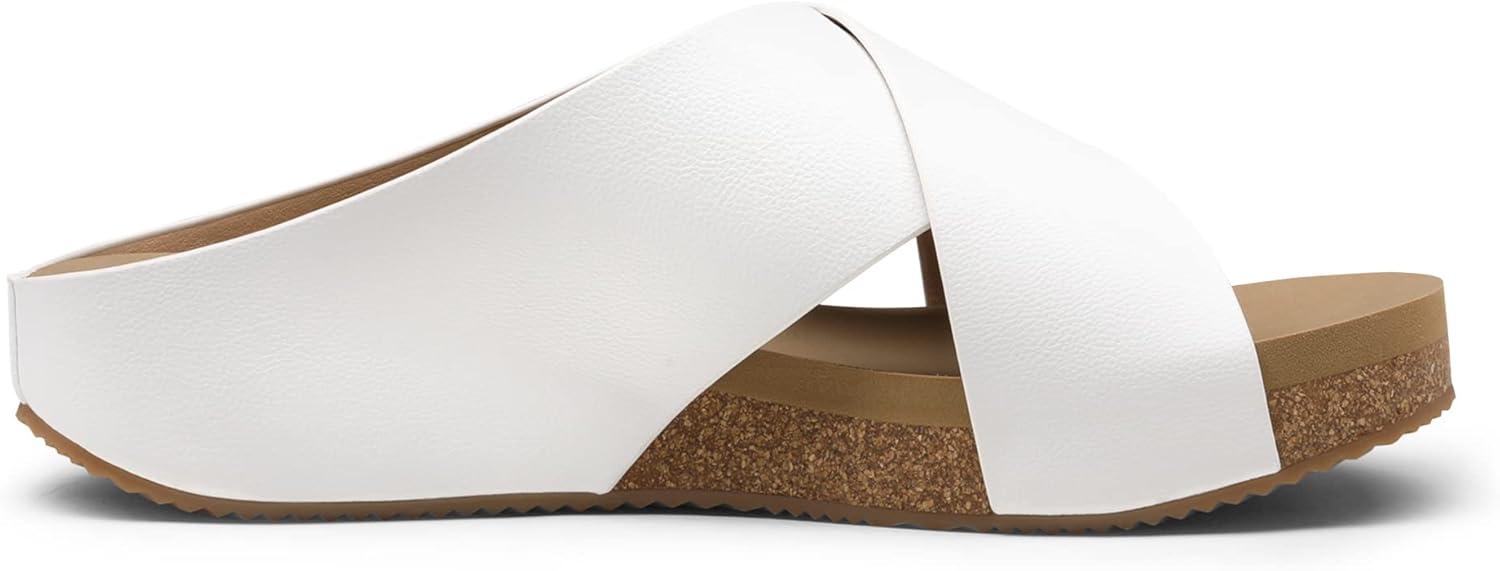 imageDREAM PAIRS Womens Cork Slide Sandals Slip on Open Toe Cute Platform Criss Cross Flat Sandals for SummerWhitePu