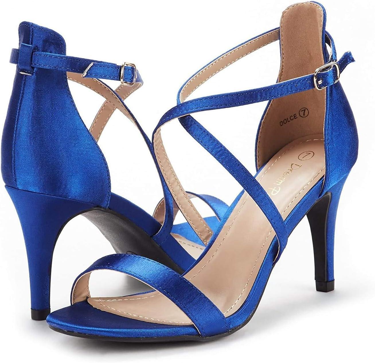 imageDREAM PAIRS Womens DOLCE Fashion Stilettos Open Toe Pump Heel SandalsRoyal Blue Satin