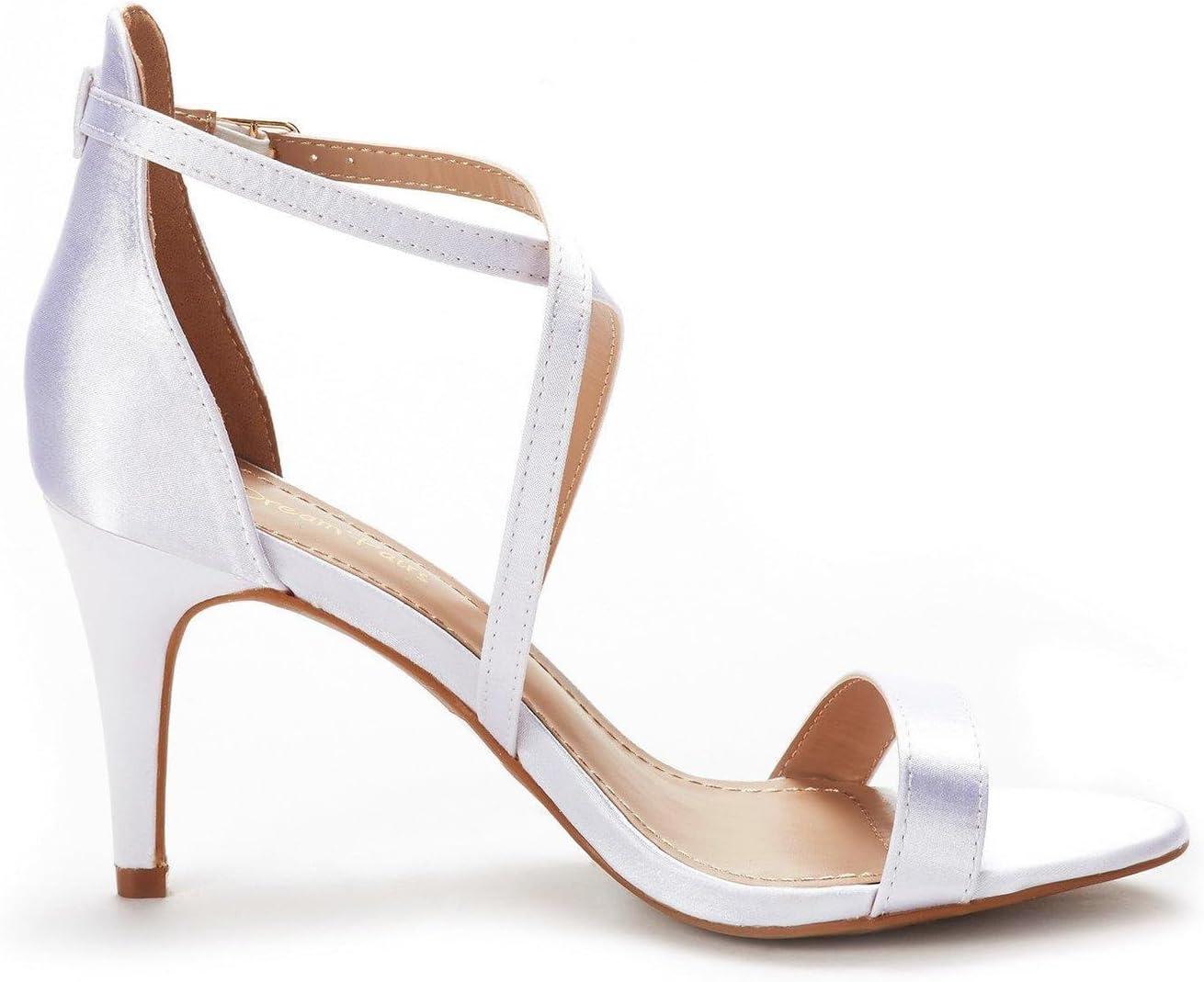 imageDREAM PAIRS Womens DOLCE Fashion Stilettos Open Toe Pump Heel SandalsWhite Satin
