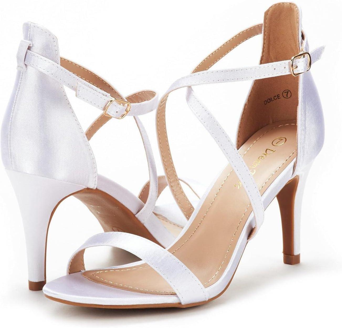 imageDREAM PAIRS Womens DOLCE Fashion Stilettos Open Toe Pump Heel SandalsWhite Satin