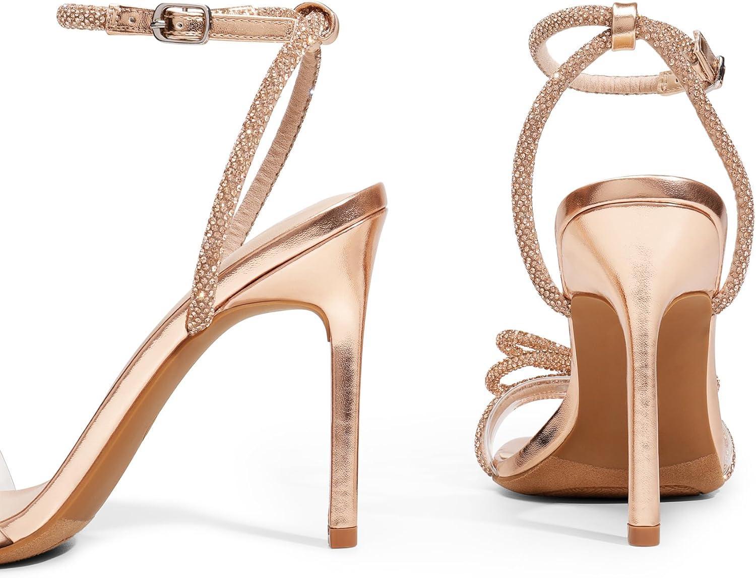 imageDREAM PAIRS Womens Double Bowknots Crystal Sandals Clear Slingback Heels Square Toe Shoes for Party WeddingChampagne