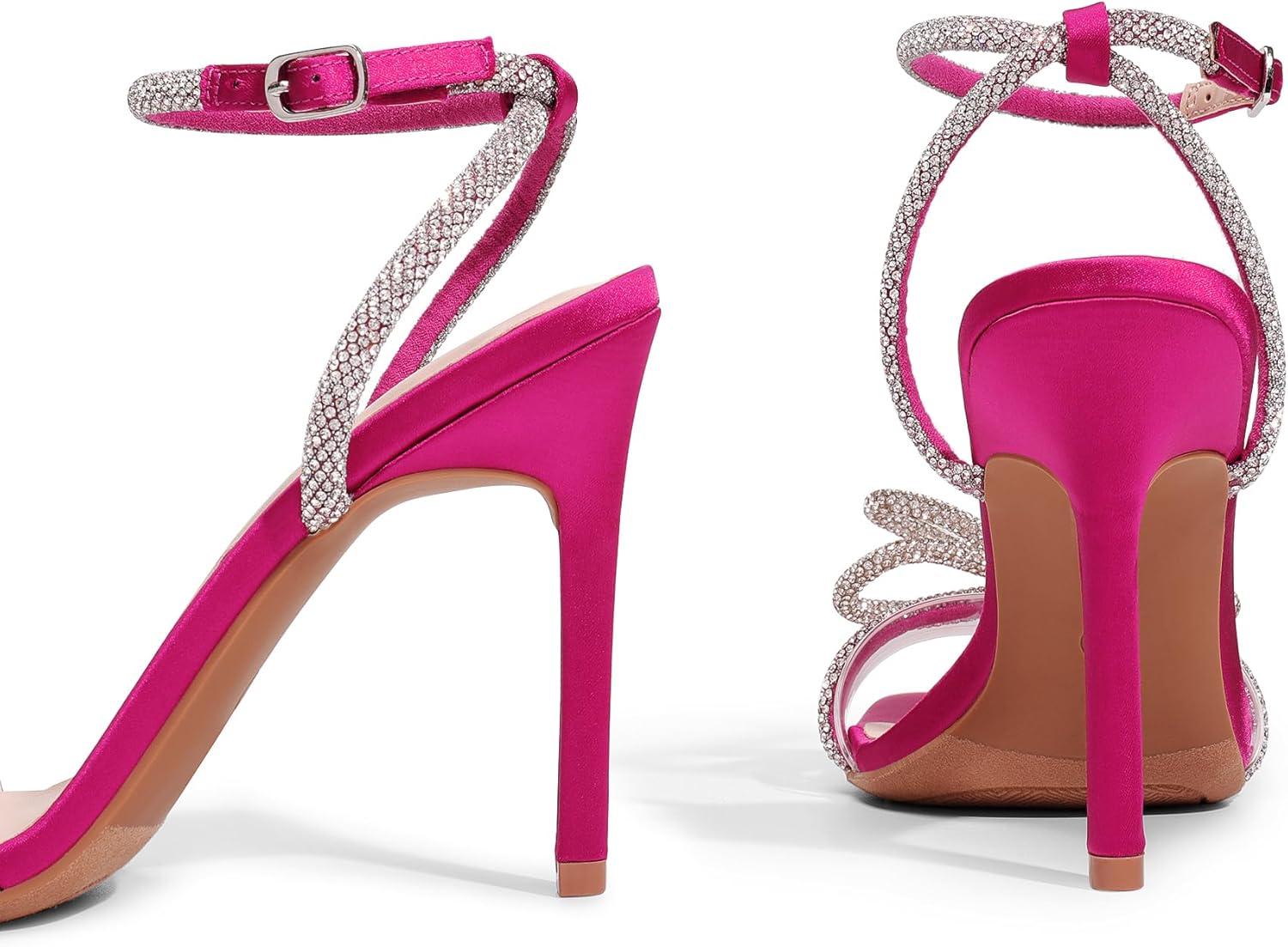 imageDREAM PAIRS Womens Double Bowknots Crystal Sandals Clear Slingback Heels Square Toe Shoes for Party WeddingHot Pinksatin