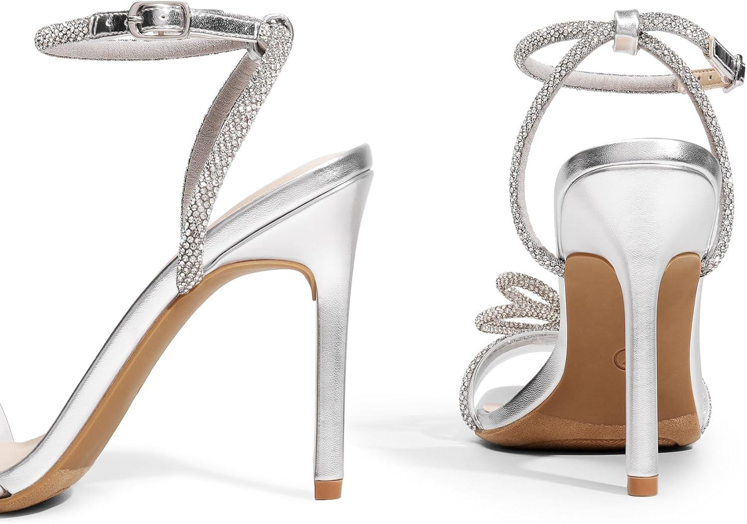imageDREAM PAIRS Womens Double Bowknots Crystal Sandals Clear Slingback Heels Square Toe Shoes for Party WeddingSilver