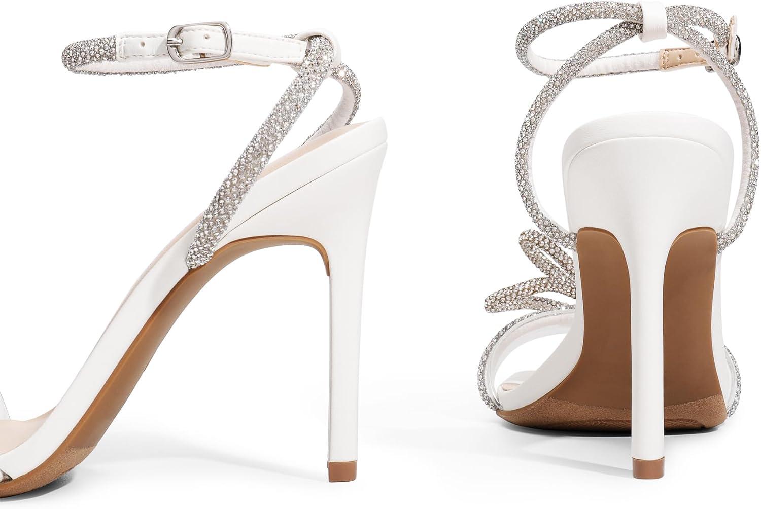 imageDREAM PAIRS Womens Double Bowknots Crystal Sandals Clear Slingback Heels Square Toe Shoes for Party WeddingWhite