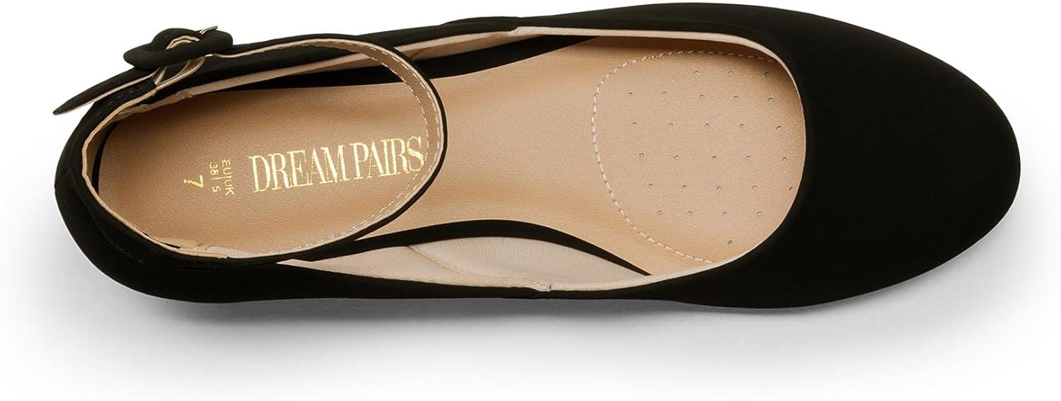 imageDREAM PAIRS Womens Dress Flats Ballet Low Wedge Round Toe Ankle Strap Comfortable Casual Flats ShoesBlack Nubuck