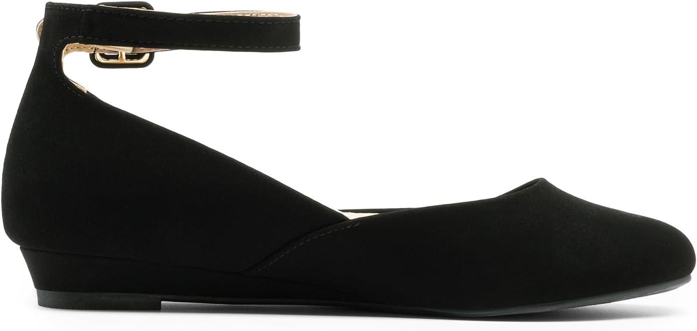 imageDREAM PAIRS Womens Dress Flats Ballet Low Wedge Round Toe Ankle Strap Comfortable Casual Flats ShoesBlack Nubuck