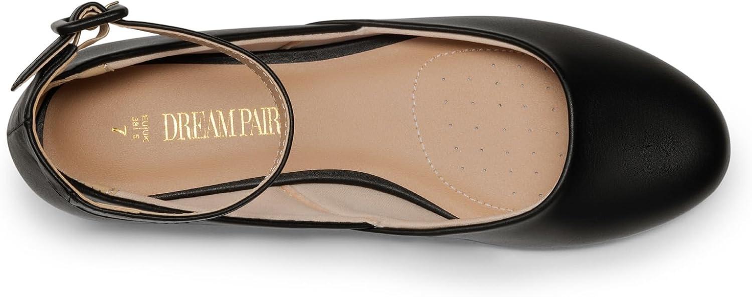 imageDREAM PAIRS Womens Dress Flats Ballet Low Wedge Round Toe Ankle Strap Comfortable Casual Flats ShoesBlackPu1