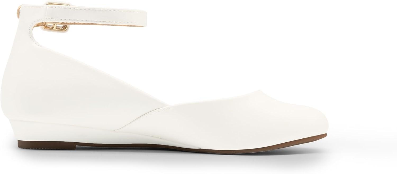 imageDREAM PAIRS Womens Dress Flats Ballet Low Wedge Round Toe Ankle Strap Comfortable Casual Flats ShoesWhite Pu