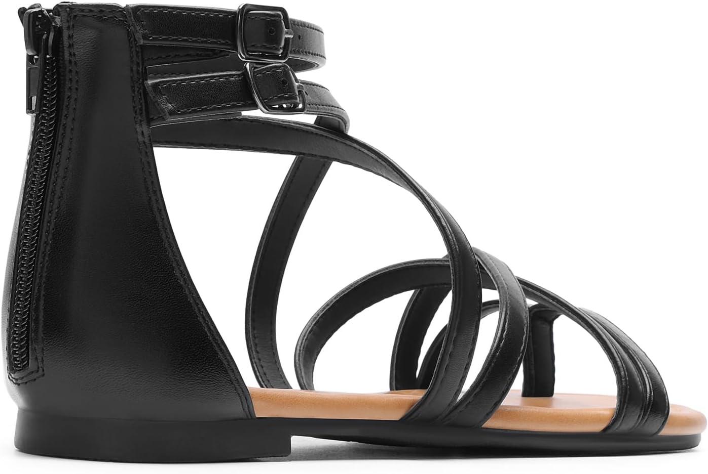 imageDREAM PAIRS Womens Dressy Gladiator Summer Cross Strappy Sandals Comfort Flat Casual Beach Fisherman Thong sandalsBlackpu