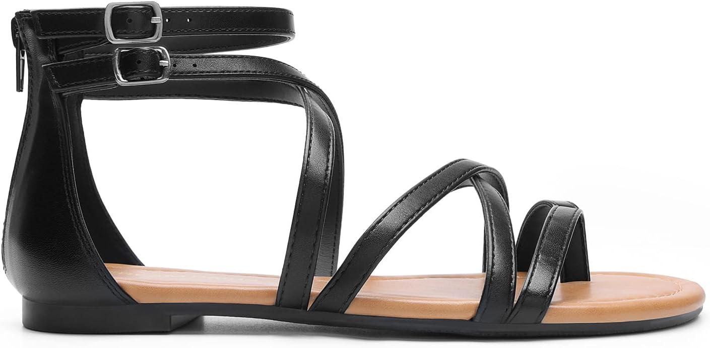imageDREAM PAIRS Womens Dressy Gladiator Summer Cross Strappy Sandals Comfort Flat Casual Beach Fisherman Thong sandalsBlackpu