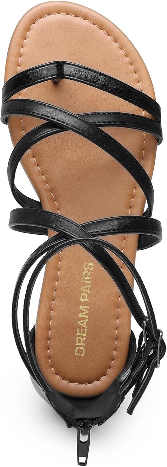 imageDREAM PAIRS Womens Dressy Gladiator Summer Cross Strappy Sandals Comfort Flat Casual Beach Fisherman Thong sandalsBlackpu