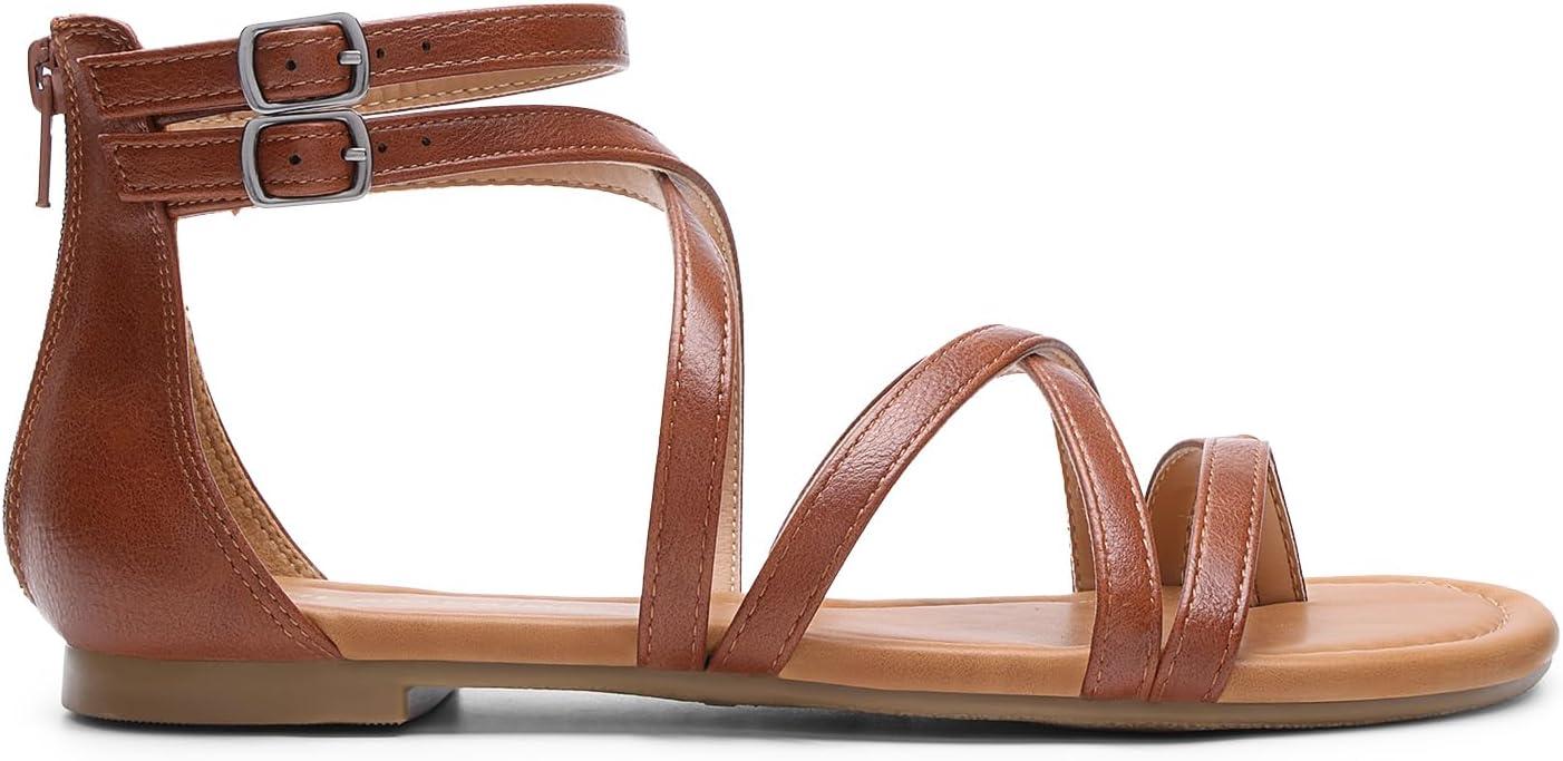 imageDREAM PAIRS Womens Dressy Gladiator Summer Cross Strappy Sandals Comfort Flat Casual Beach Fisherman Thong sandalsBrown