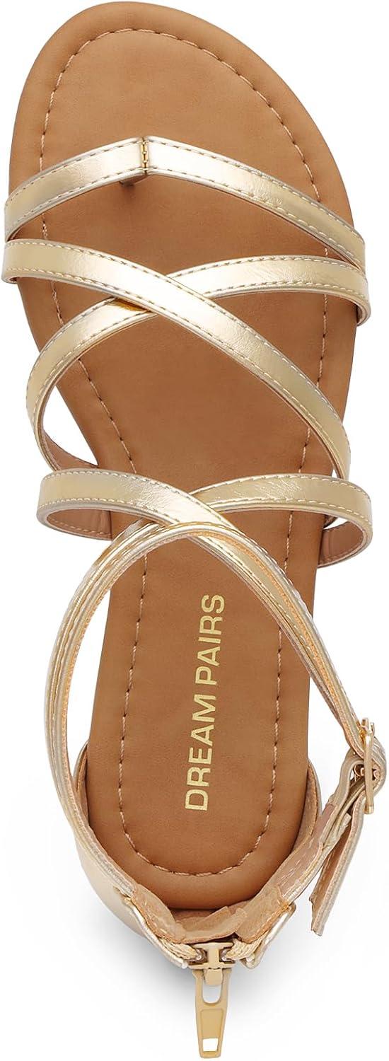 imageDREAM PAIRS Womens Dressy Gladiator Summer Cross Strappy Sandals Comfort Flat Casual Beach Fisherman Thong sandalsGold