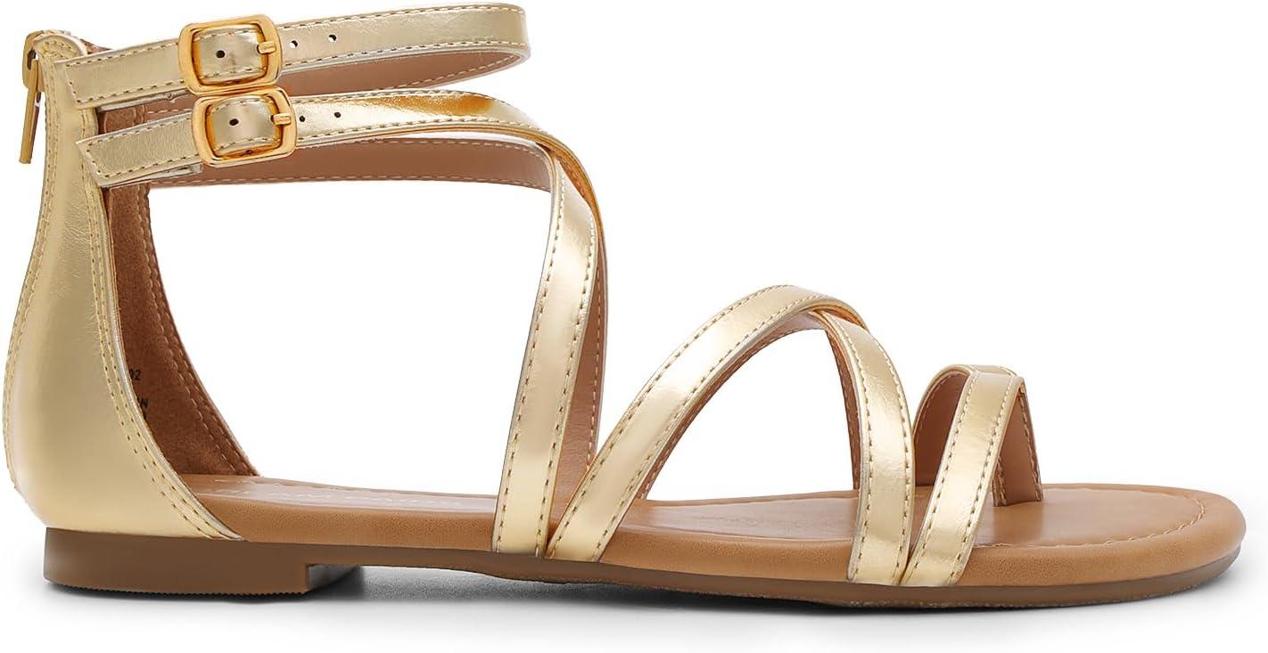 imageDREAM PAIRS Womens Dressy Gladiator Summer Cross Strappy Sandals Comfort Flat Casual Beach Fisherman Thong sandalsGold