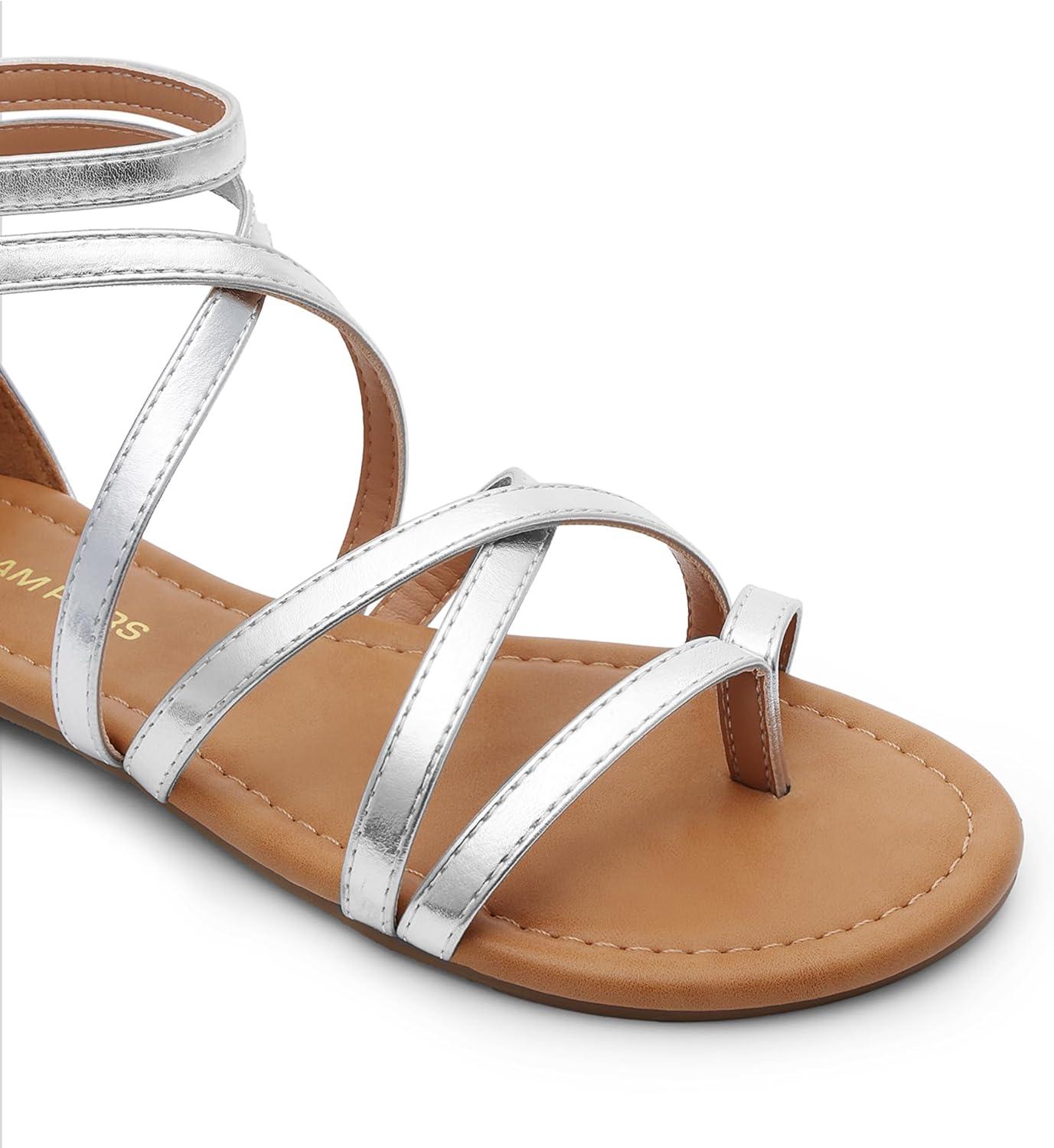 imageDREAM PAIRS Womens Dressy Gladiator Summer Cross Strappy Sandals Comfort Flat Casual Beach Fisherman Thong sandalsSilver