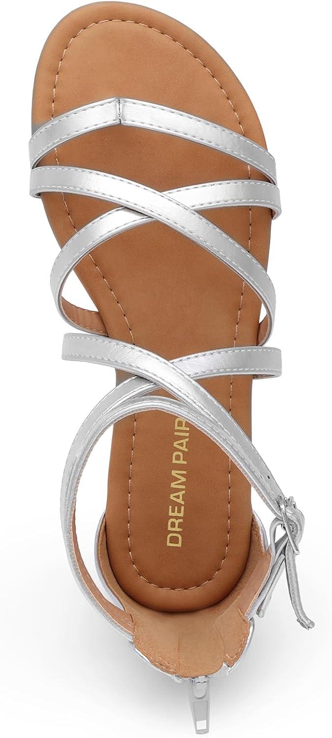 imageDREAM PAIRS Womens Dressy Gladiator Summer Cross Strappy Sandals Comfort Flat Casual Beach Fisherman Thong sandalsSilver