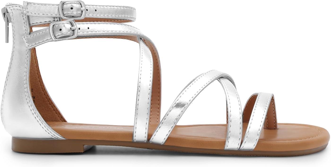 imageDREAM PAIRS Womens Dressy Gladiator Summer Cross Strappy Sandals Comfort Flat Casual Beach Fisherman Thong sandalsSilver