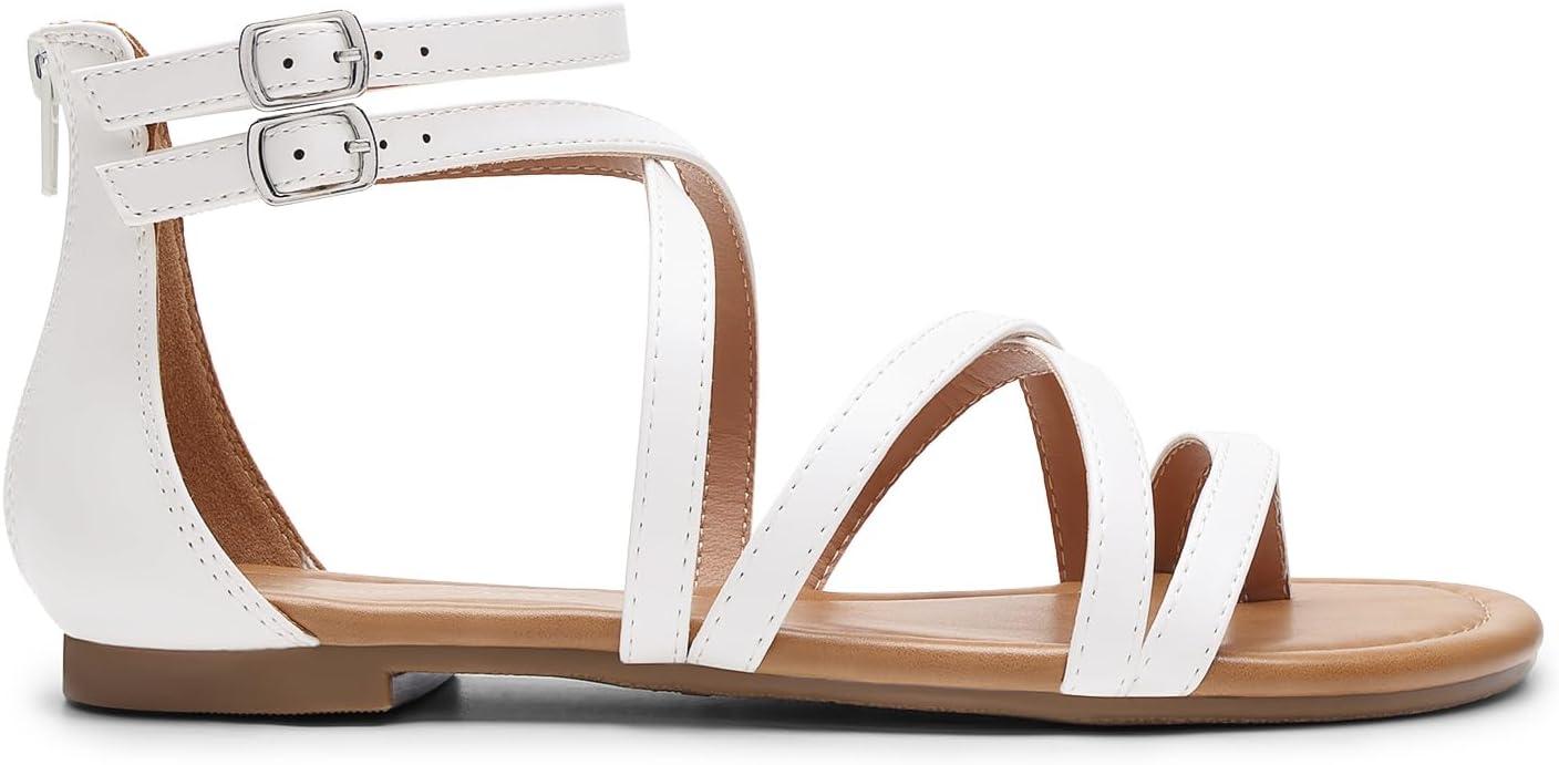 imageDREAM PAIRS Womens Dressy Gladiator Summer Cross Strappy Sandals Comfort Flat Casual Beach Fisherman Thong sandalsWhite