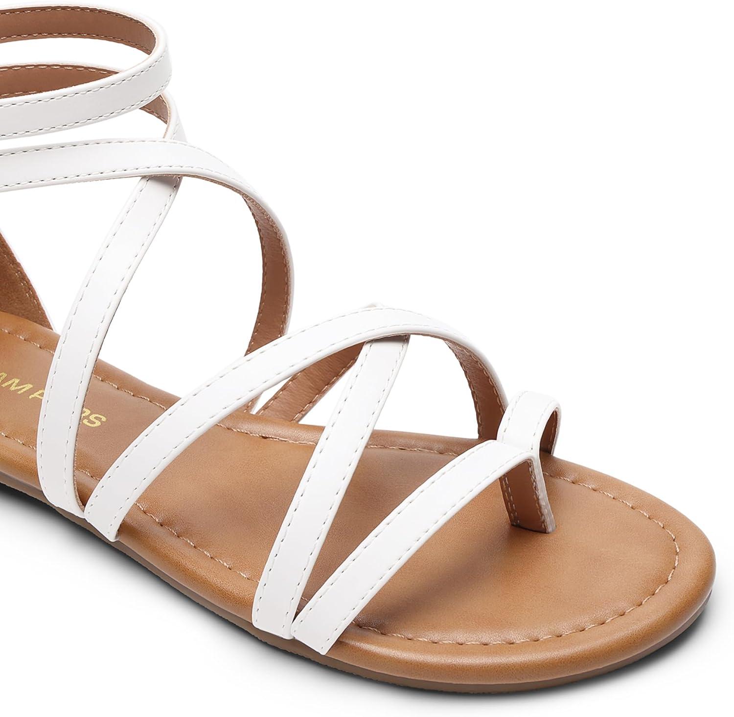 imageDREAM PAIRS Womens Dressy Gladiator Summer Cross Strappy Sandals Comfort Flat Casual Beach Fisherman Thong sandalsWhite