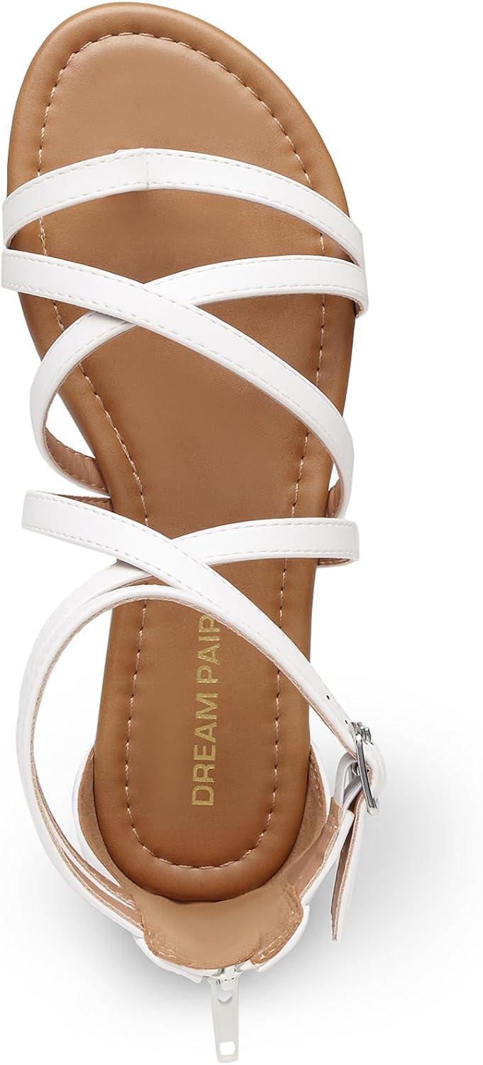 imageDREAM PAIRS Womens Dressy Gladiator Summer Cross Strappy Sandals Comfort Flat Casual Beach Fisherman Thong sandalsWhite